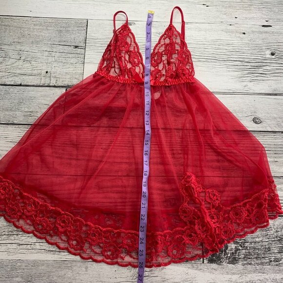 Fredricks of Hollywood Red Sheer Mesh Lace Babydoll Camisole Slip Lingerie - Picture 15 of 16